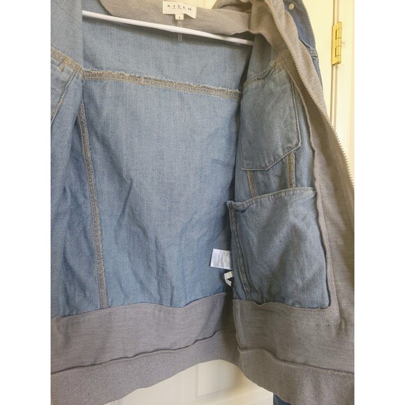 RISEN Los Angeles Streetwear Denim Jacket with Attached Grey Hoodie - Size S - Picture 5 of 11